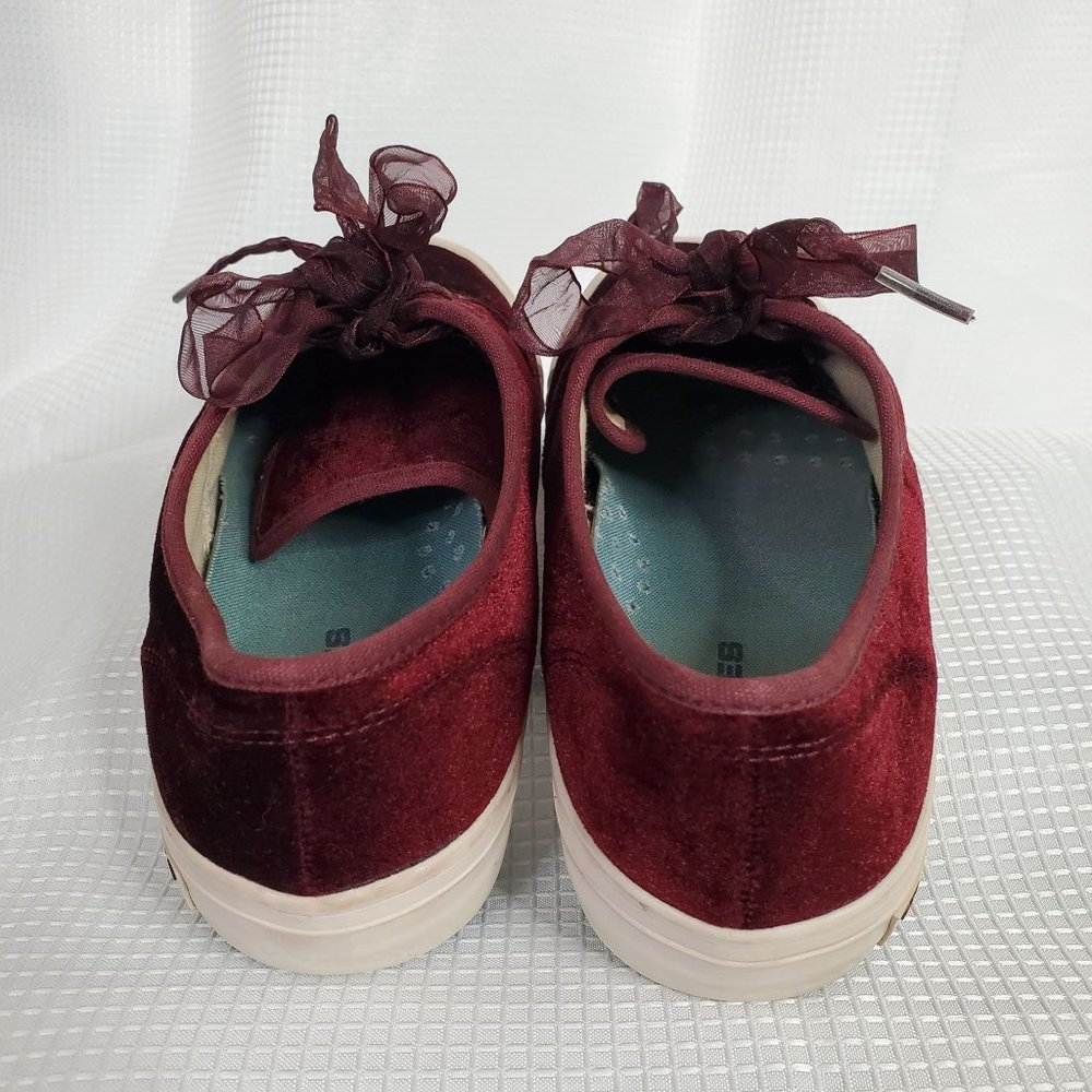 J.Crew SeaVees Womens Sz 8.5 Sneakers Legend Burgundy Velvet Sheer Ribbon Laces - Picture 5 of 9